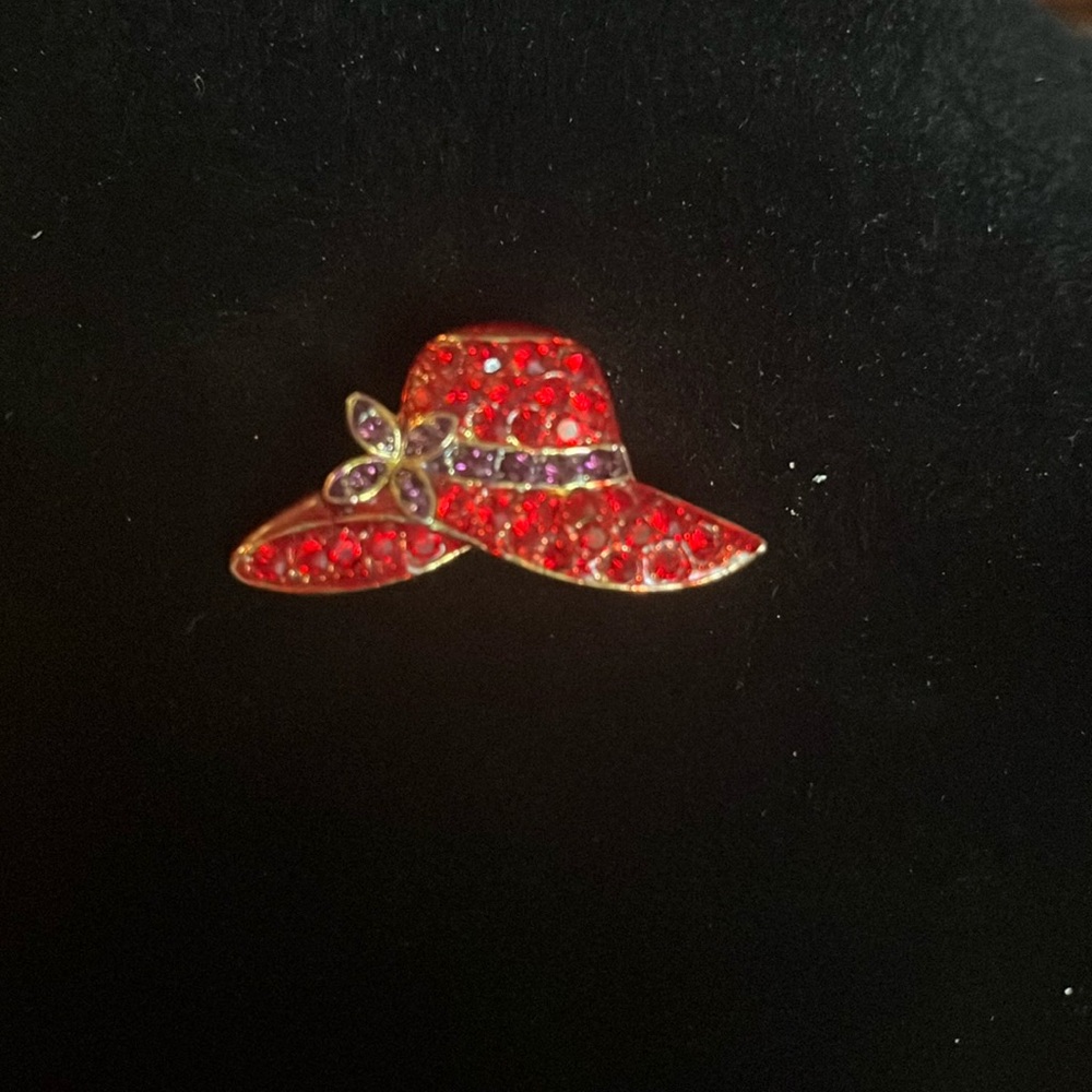 Vintage Rhinestone Red Hat Society Brooch